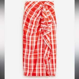 J Crew Collection Long Ruffle Skirt in Red White Vibrant Flame NWT Size 14